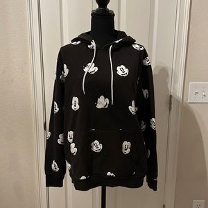 Disney size large Mickey Mouse faces black hoodie with front pocket